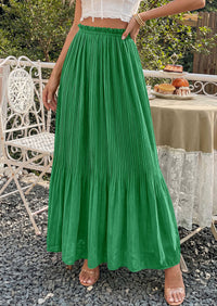 PRETTYGARDEN Pleated Long Skirts for Women Summer Vacation Outfits 2026 Spring Elastic Waisted Flowy Chiffon A-Line Midi Skirt PRETTYGARDEN