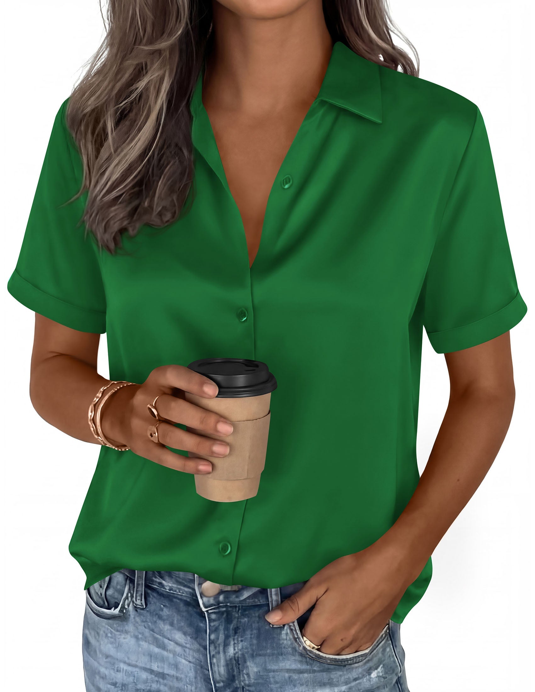 PRETTYGARDEN Women's 2026 Summer Button Down Shirts Short Sleeve Work Tops Dressy Blouses Spring Business Casual Outfits PRETTYGARDEN