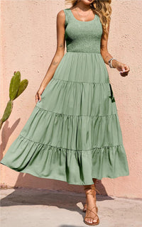 PRETTYGARDEN Women's 2026 Casual Loose Plain Maxi Sundress Smocked Tank Dress Sleeveless Summer Beach Tiered Long Dresses