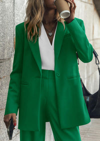 PRETTYGARDEN Women's Fall Two Piece Outfits Dressy Blazer Jacket and Wide Leg Pants Pockets Business Casual Office Suit Sets