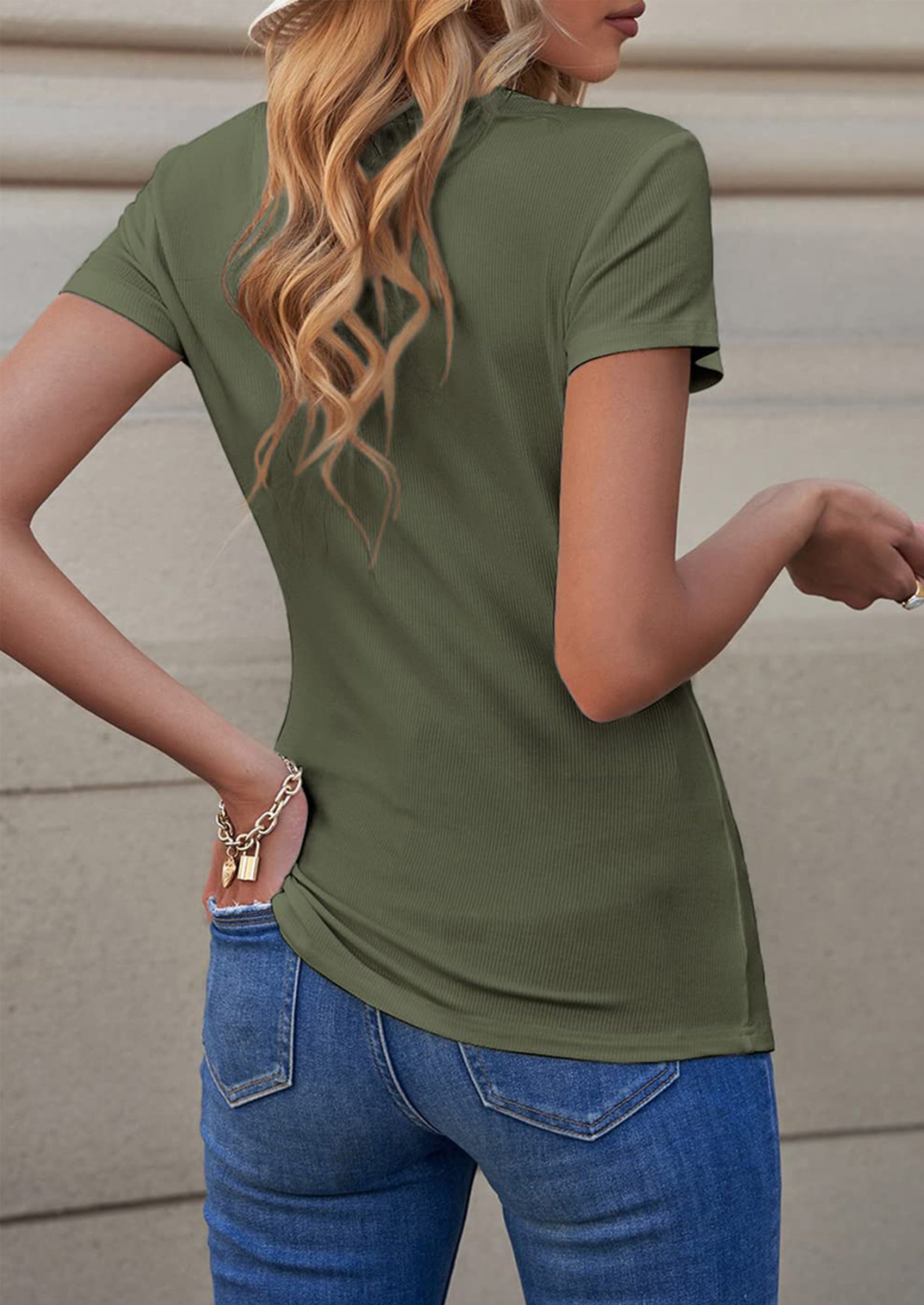 PRETTYGARDEN Women's Summer Casual Henley T-Shirts Short Sleeve V Neck Button Up Ribbed Knit Slim Fit Basic Tops