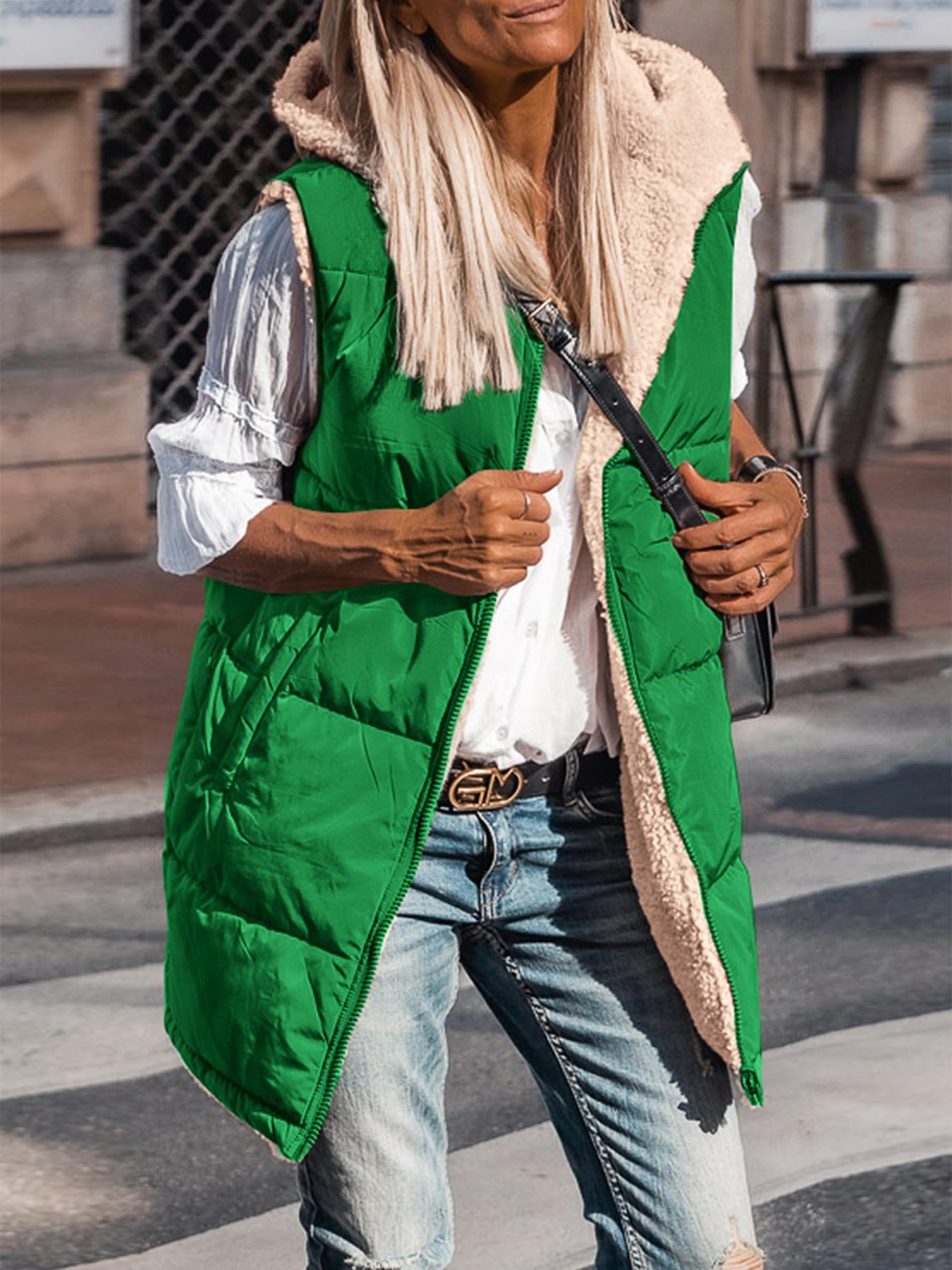 PRETTYGARDEN Womens Fall Reversible Vests Sleeveless Fleece Jacket Zip Up Hoodie Pockets Long Warm Winter Coat Outerwear