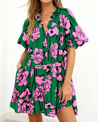 PRETTYGARDEN Womens Summer Dresses 2026 Casual Puff Sleeve Button Down Mini Shirt Dress Boho Floral Babydoll Sun Dress PRETTYGARDEN