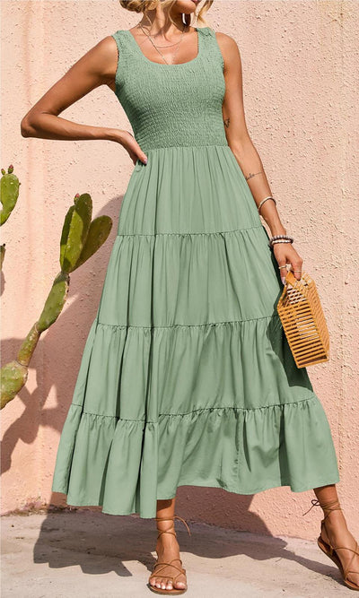 PRETTYGARDEN Women's 2026 Casual Loose Plain Maxi Sundress Smocked Tank Dress Sleeveless Summer Beach Tiered Long Dresses
