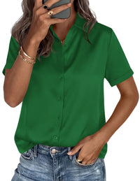 PRETTYGARDEN Women's 2026 Summer Button Down Shirts Short Sleeve Work Tops Dressy Blouses Spring Business Casual Outfits PRETTYGARDEN