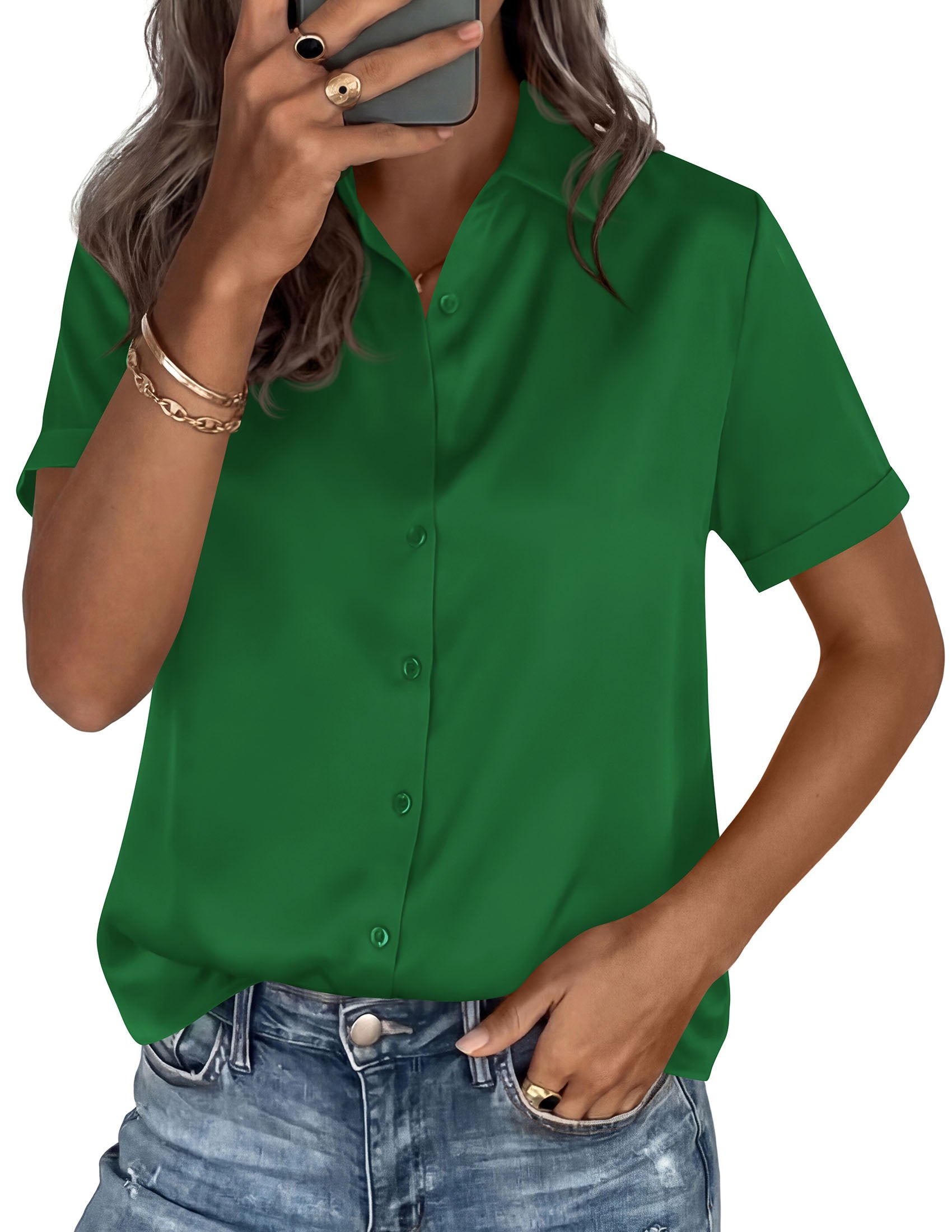 PRETTYGARDEN Women's 2026 Summer Button Down Shirts Short Sleeve Work Tops Dressy Blouses Spring Business Casual Outfits PRETTYGARDEN