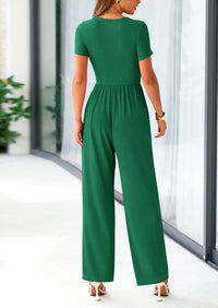 PRETTYGARDEN Women's Summer One Piece Jumpsuits Dressy Casual Short Sleeve Square Neck Wide Leg Jumpsuit Rompers