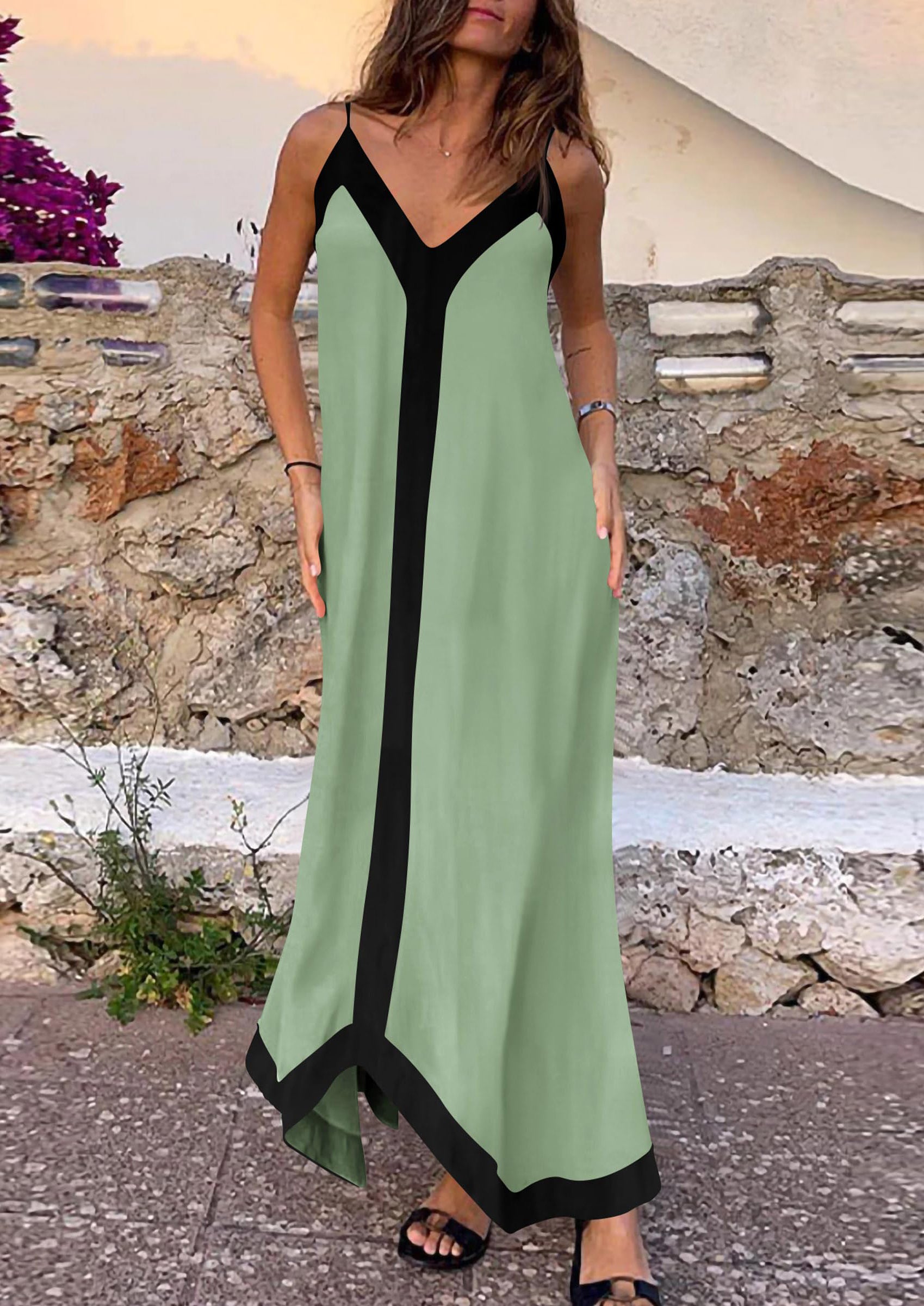 PRETTYGARDEN Women's Flowy Maxi Dress Summer Sleeveless V Neck Spaghetti Strap Elegant Wedding Party Dresses