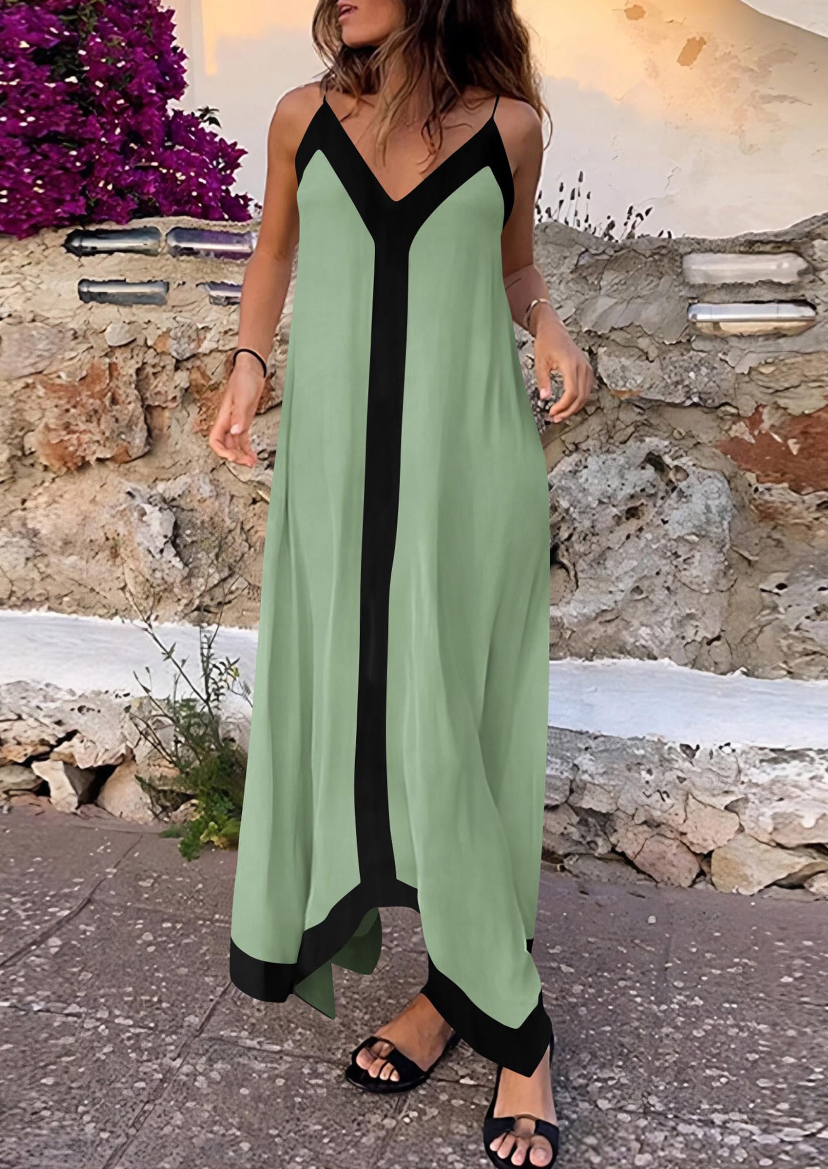 PRETTYGARDEN Women's Flowy Maxi Dress Summer Sleeveless V Neck Spaghetti Strap Elegant Wedding Party Dresses