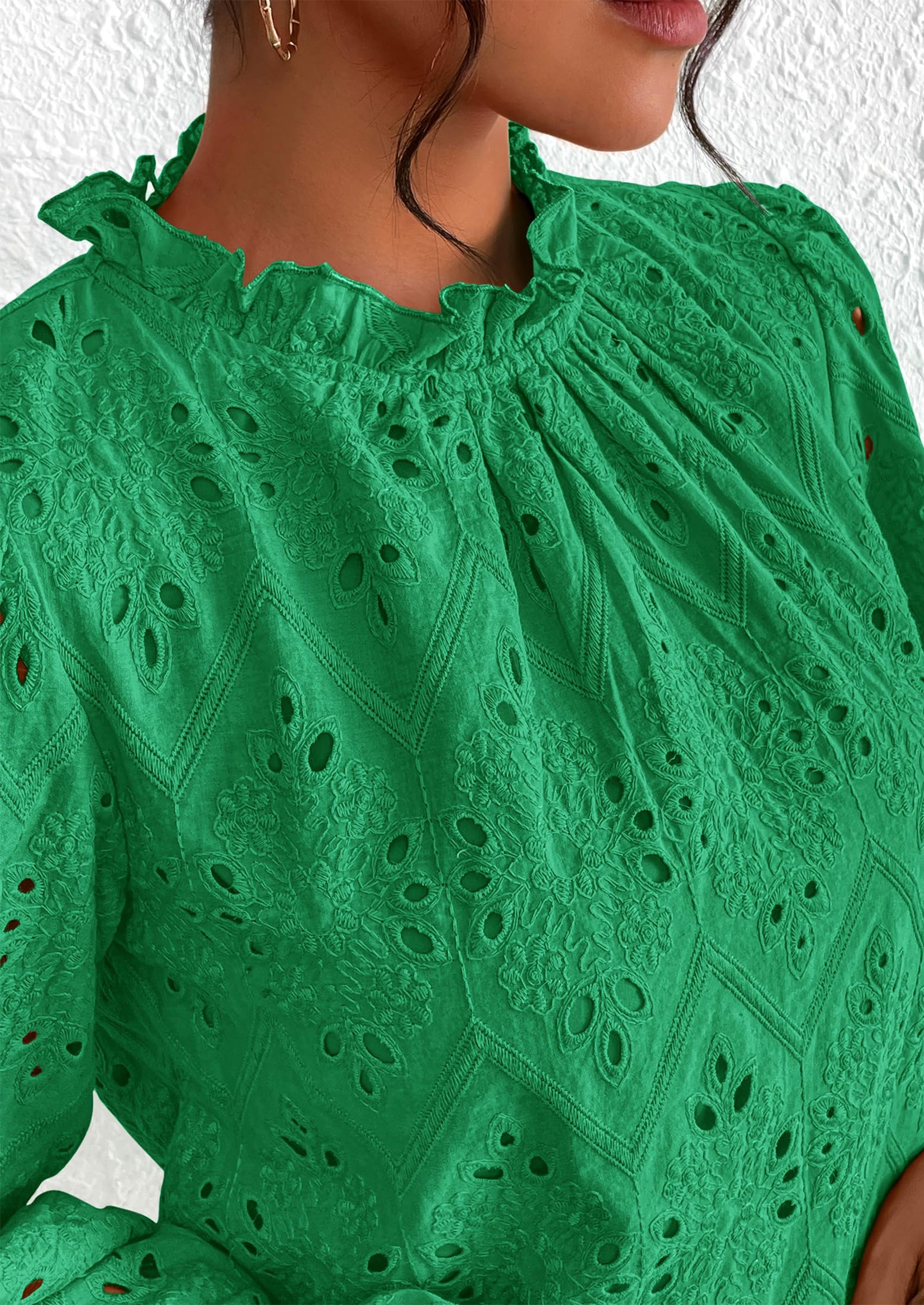 PRETTYGARDEN Womens Tops Dressy Casual Spring Long Sleeve Shirts Embroidered Eyelet Blouses Going Out Outfits