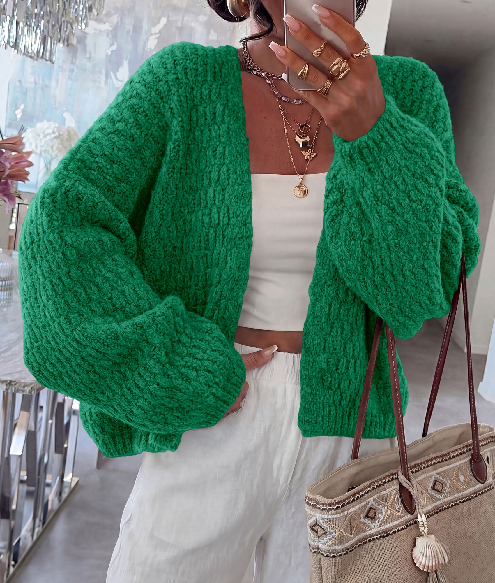 PRETTYGARDEN Women's Fall Cardigan Open Front Chunky Sweaters | Cozy Stretchy Knitwear, Long Sleeve Drop Shoulder, Loose Fit Crochet Jacket, Trendy Holiday Outfits, Warm Winter Clothing