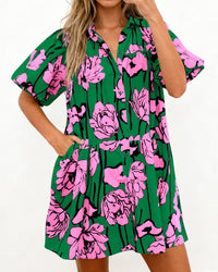 PRETTYGARDEN Womens Summer Dresses 2026 Casual Puff Sleeve Button Down Mini Shirt Dress Boho Floral Babydoll Sun Dress PRETTYGARDEN