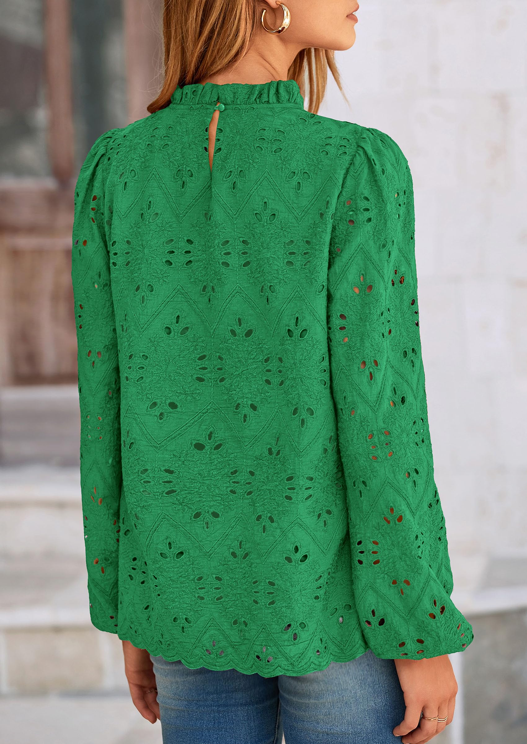 PRETTYGARDEN Womens Tops Dressy Casual Spring Long Sleeve Shirts Embroidered Eyelet Blouses Going Out Outfits