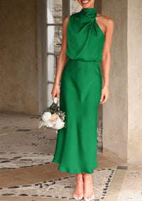 PRETTYGARDEN Women's Summer Satin Dress Elegant Sleeveless Mock Neck Cocktail Party Maxi Dresses