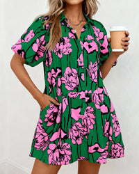 PRETTYGARDEN Womens Summer Dresses 2026 Casual Puff Sleeve Button Down Mini Shirt Dress Boho Floral Babydoll Sun Dress PRETTYGARDEN