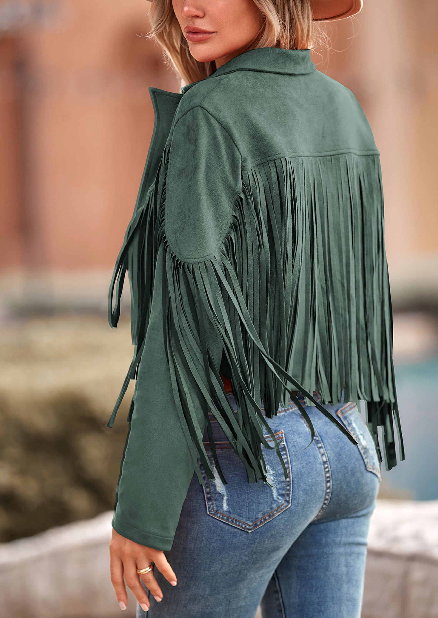 PRETTYGARDEN Women's Fringe Faux Suede Leather Jackets Fashion Tassel Motorcycle Cropped Coats