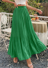 PRETTYGARDEN Pleated Long Skirts for Women Summer Vacation Outfits 2026 Spring Elastic Waisted Flowy Chiffon A-Line Midi Skirt PRETTYGARDEN