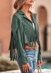 PRETTYGARDEN Women's Fringe Faux Suede Leather Jackets Fashion Tassel Motorcycle Cropped Coats