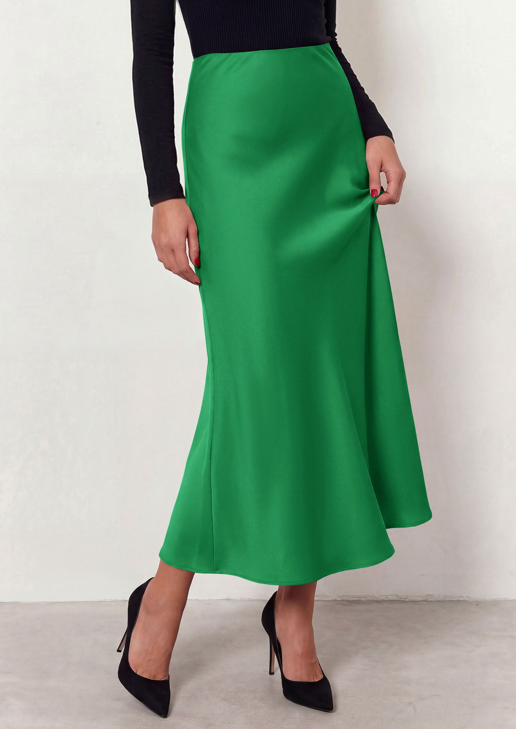 PRETTYGARDEN Women's 2026 Fall Fashion Maxi Long Skirts Trendy Silk Satin High Waisted A Line Mermaid Business Casual Outfits
