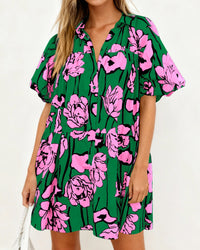 PRETTYGARDEN Womens Summer Dresses 2026 Casual Puff Sleeve Button Down Mini Shirt Dress Boho Floral Babydoll Sun Dress PRETTYGARDEN