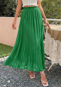 PRETTYGARDEN Pleated Long Skirts for Women Summer Vacation Outfits 2026 Spring Elastic Waisted Flowy Chiffon A-Line Midi Skirt PRETTYGARDEN