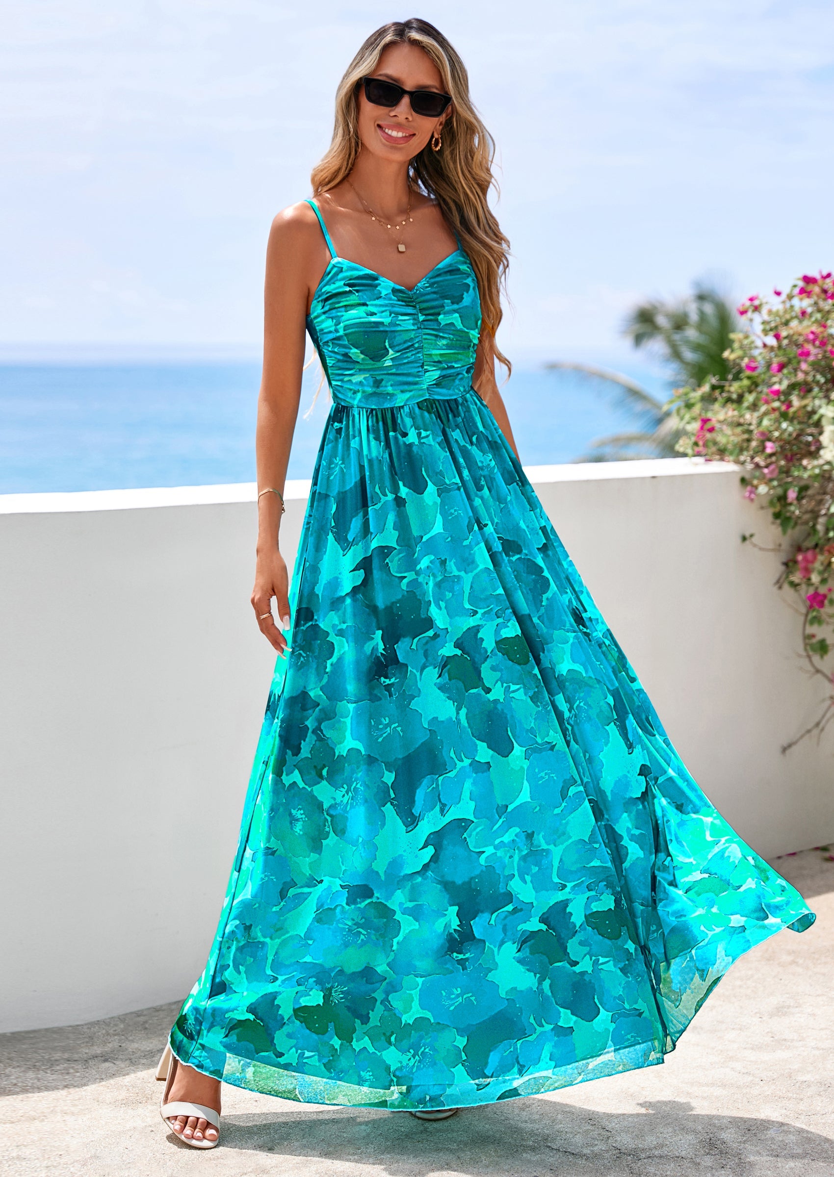 PRETTYGARDEN Women's Floral Maxi Dress Summer Outfits Spaghetti Strap PRETTYGARDEN Women's Floral Maxi Dress Summer Outfits Spaghetti Strap