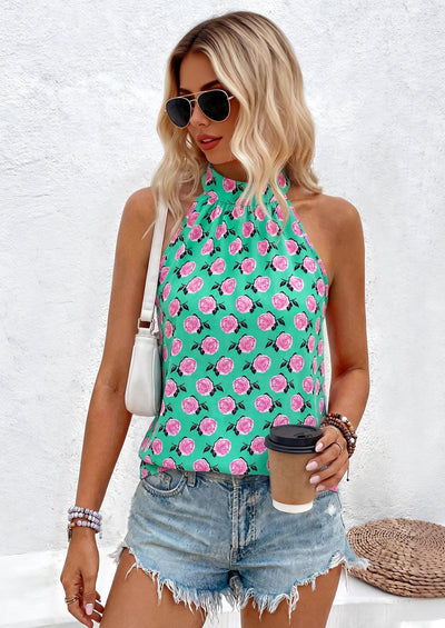 PRETTYGARDEN Halter Tops for Women Summer High Neck Boho Tank Top Sleeveless Beach Vacation Clothes Casual Blouse Shirts PRETTYGARDEN