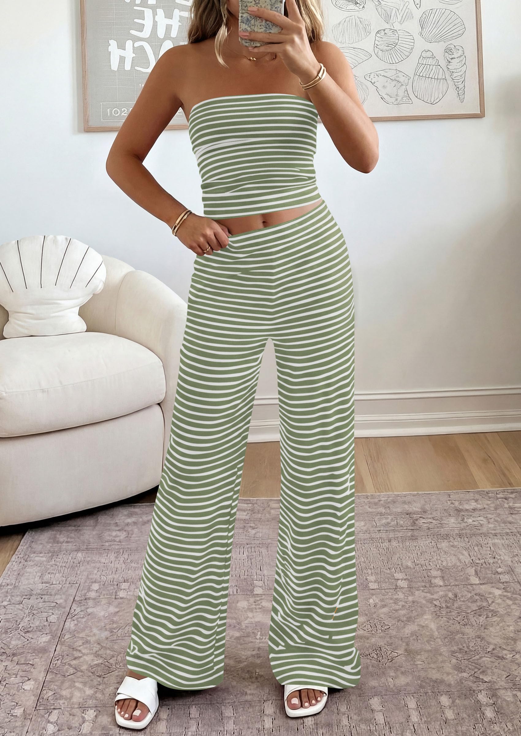 PRETTYGARDEN Summer Sets Women 2 Piece Outfits Matching Striped Loungewear Spring Airport Travel Beach Vacation Clothes PRETTYGARDEN