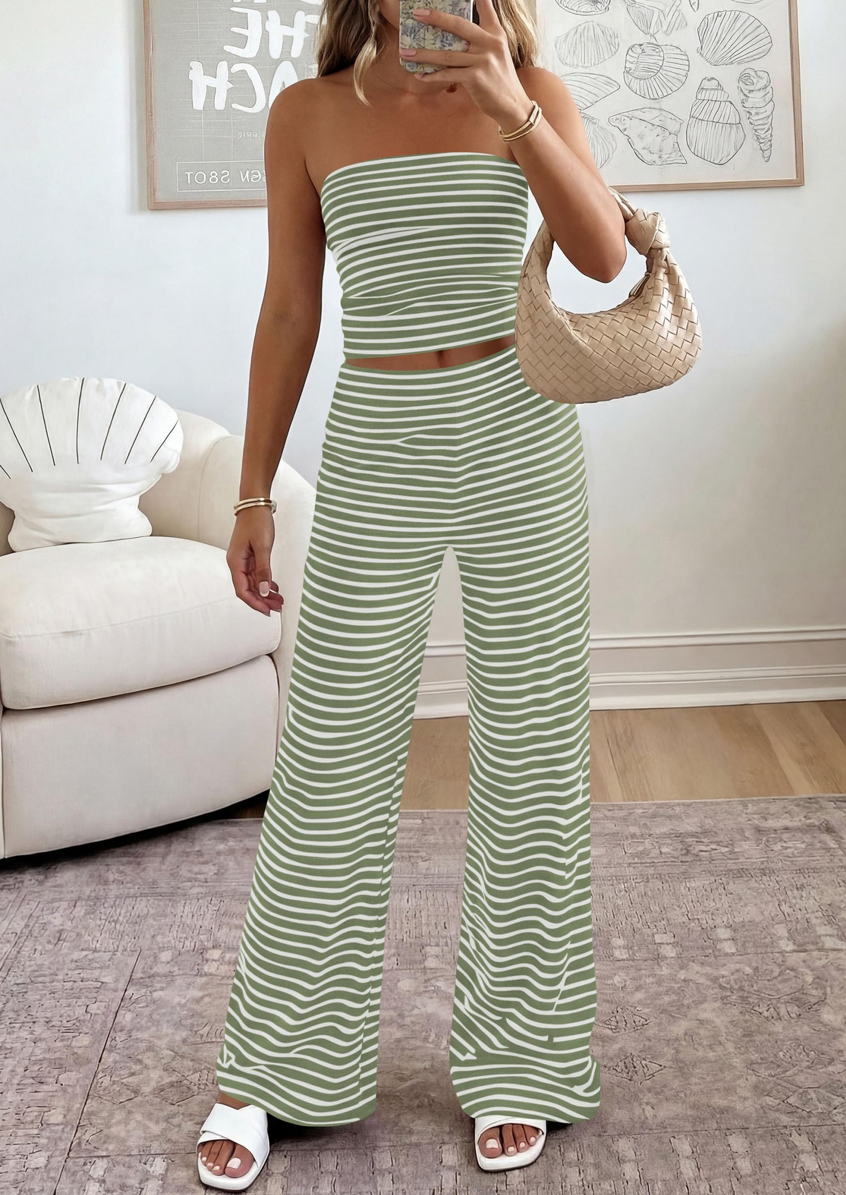 PRETTYGARDEN Summer Sets Women 2 Piece Outfits Matching Striped Loungewear Spring Airport Travel Beach Vacation Clothes PRETTYGARDEN