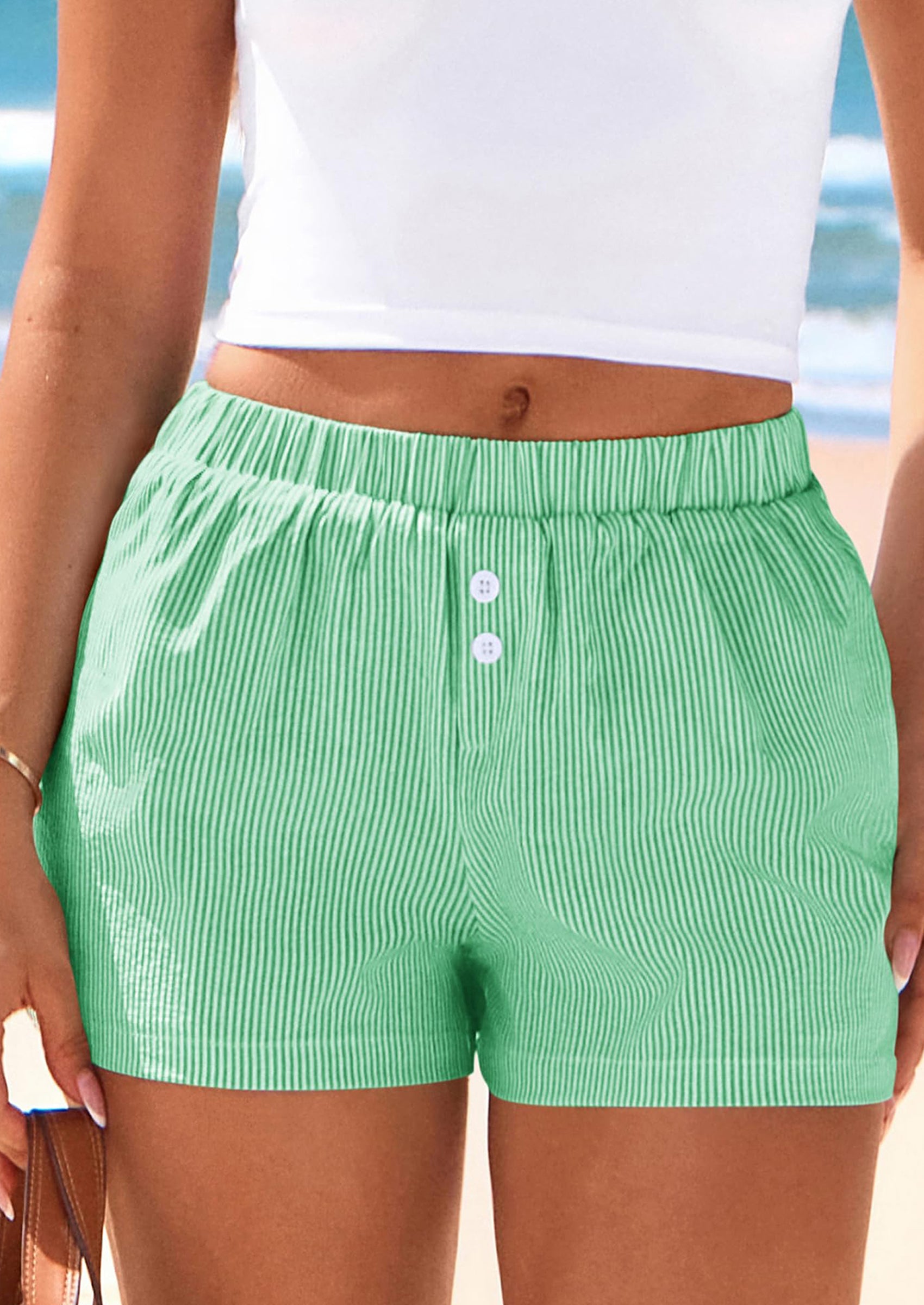 BTFBM Striped Boxer Shorts for Women Summer Elastic Waist Y2k Vacation Beach Bottoms Lounge Sleep Pj Pajama Shorts