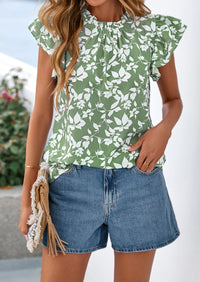 PRETTYGARDEN Women's Ruffle Short Sleeve Summer Tops Trendy Floral Trim Neck Casual Dressy Chiffon Boho Blouses Shirts PRETTYGARDEN