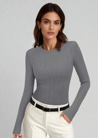 PRETTYGARDEN Crew Neck Long Sleeve Cute Going Out Tops for Women Casual Basic Slim Fit Womens Pullover Shirts PRETTYGARDEN