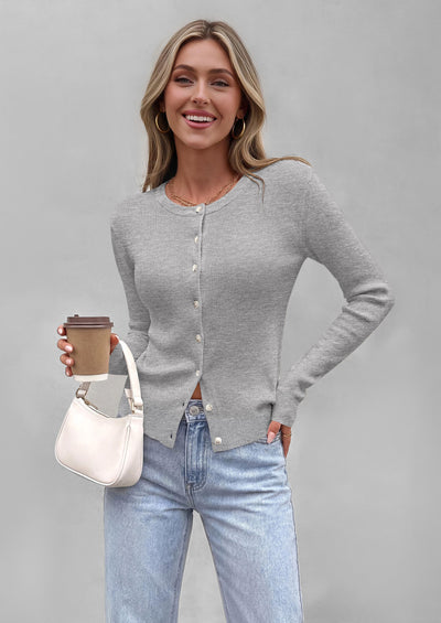 PRETTYGARDEN Fall Fitted Cardigan Sweaters for Women Button Down  | Basic Crewneck Long Sleeve Sweater Tops, Ribbed Trim, Slim Fit, Open Front, Daily Wear, Work, Date, Travel, Fashion Clothing