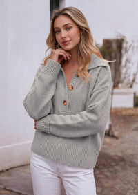 PRETTYGARDEN Womens Fall Long Sleeve Sweaters Button up V Neck Polo Shirts | Quarter Button Collared Tops, Ribbed Knit Comfy Shirts, Relaxed Fit Sweater Tops, Casual Fall Outfits for Women 2026