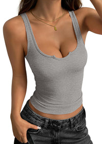 PRETTYGARDEN Scoop Neck V Notch Ribbed Tank Tops for Women Trendy Sleeveless Fitted Shirts Basic Tees Cute Y2k Clothes PRETTYGARDEN