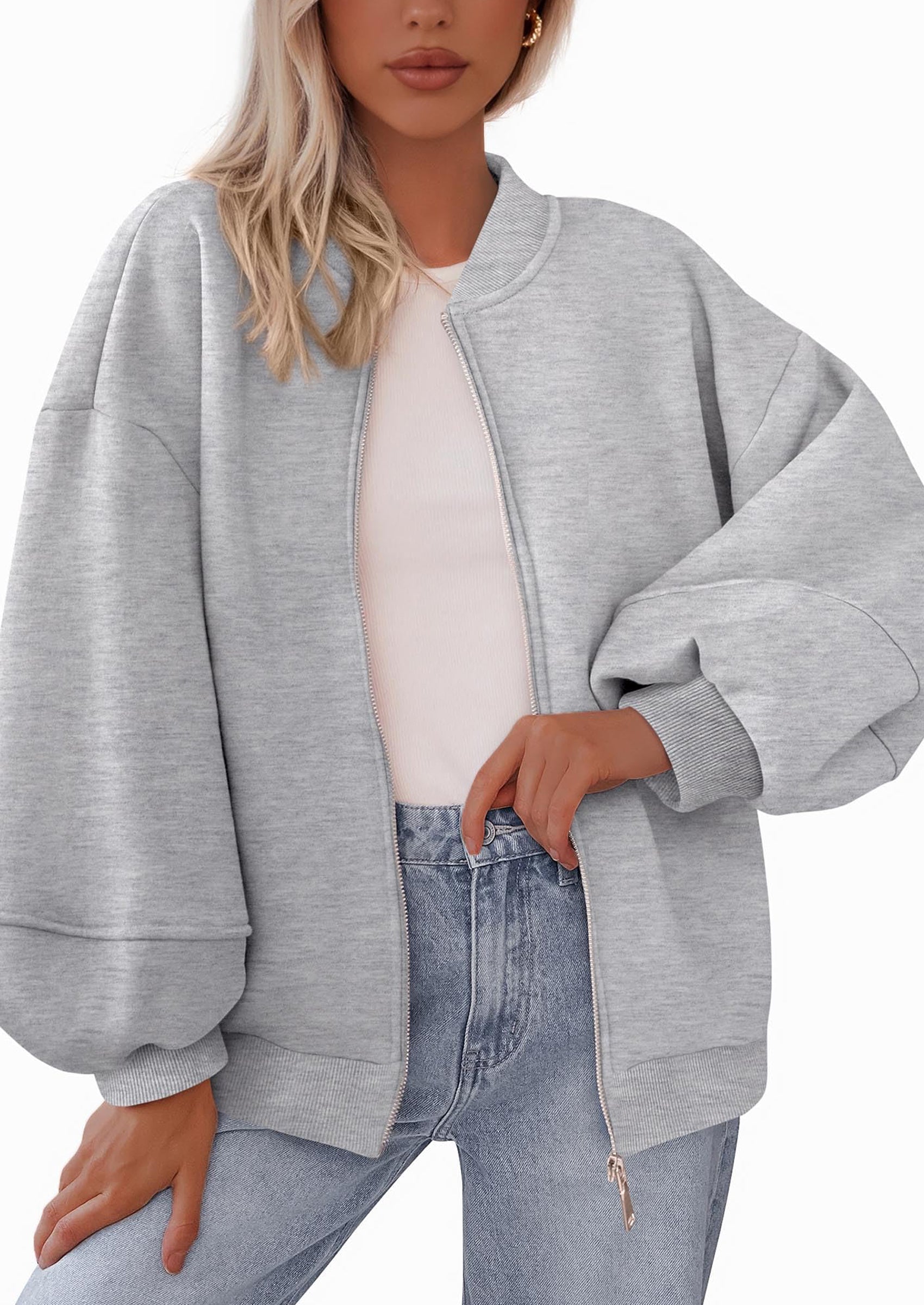 KIRUNDO Oversized Sweatshirt for Women Zip Up Bomber Jacket Fall Fashion Casual Long Sleeve Outerwear Winter Outfits PRETTYGARDEN