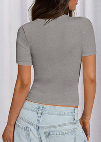 PRETTYGARDEN Women Summer Crew Neck Short Sleeve Tops Ribbed Knit Slim Fit Fashion Basic Tee Shirts Casual Going Out Top PRETTYGARDEN