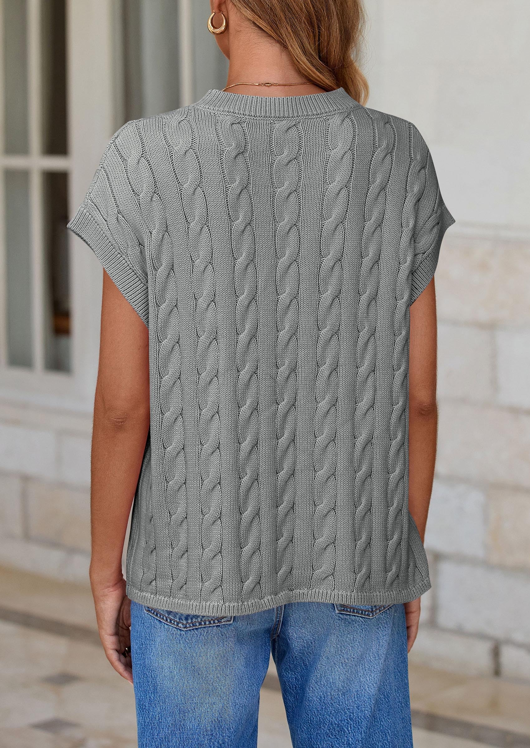 PRETTYGARDEN Women's Sweater Vest Summer Short Sleeve Tops Casual Crewneck Knit Oversized Pullover Trendy Spring Outfits