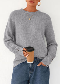 PRETTYGARDEN Womens Sweaters Fall Fashion Casual Crewneck Pullover Button Long Sleeve Cute Knit Tops Winter Clothes