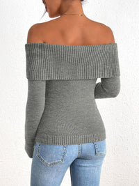 Fall Off Shoulder Sweaters Y2K Long Sleeve Ribbed Knit Fitted Pullover Tops Blouse