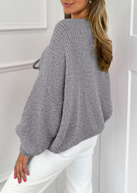 PRETTYGARDEN Women's Tie Front Bow Cardigan Sweaters Chunky Knit Long Puff Sleeve Trendy Fall Winter Jacket Coats