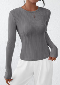 PRETTYGARDEN Crew Neck Long Sleeve Cute Going Out Tops for Women Casual Basic Slim Fit Womens Pullover Shirts PRETTYGARDEN