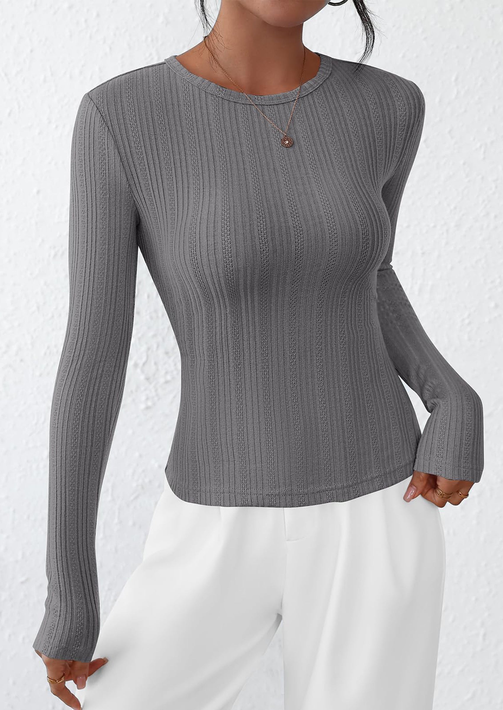 PRETTYGARDEN Crew Neck Long Sleeve Cute Going Out Tops for Women Casual Basic Slim Fit Womens Pullover Shirts PRETTYGARDEN