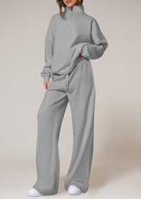 PRETTYGARDEN Womens Casual Two Piece Sets Fall Outfits Quarter Zip Sweatshirts Straight Leg Pants Sweatsuits Tracksuit