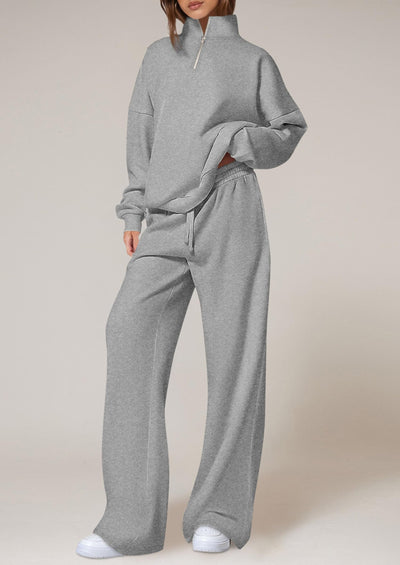 PRETTYGARDEN Womens Casual Two Piece Sets Fall Outfits Quarter Zip Sweatshirts Straight Leg Pants Sweatsuits Tracksuit