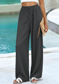 PRETTYGARDEN Womens Summer Elastic Waist Textured Flowy Palazzo Pants for Women Casual Wide Leg Pants Woman with Pockets PRETTYGARDEN