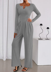 PRETTYGARDEN Jumpsuits for Women Dressy Casual Fall One Piece Outfits Long Sleeve Crew Neck Wide Leg Pants Rompers