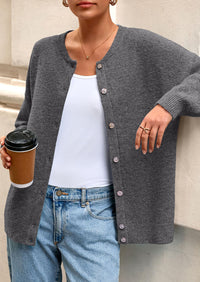 PRETTYGARDEN Fall Long Sleeve Cardigans for Women Trendy Open Front Winter Button Down Crewneck Soft Knit Sweater Jacket