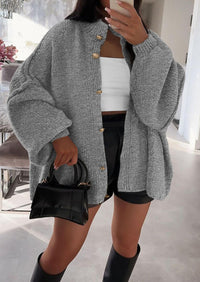 PRETTYGARDEN Women's Winter Button Down Cardigan Sweaters Mock Neck Lantern Long Sleeve Chunky Knit Jacket Trendy Outerwear