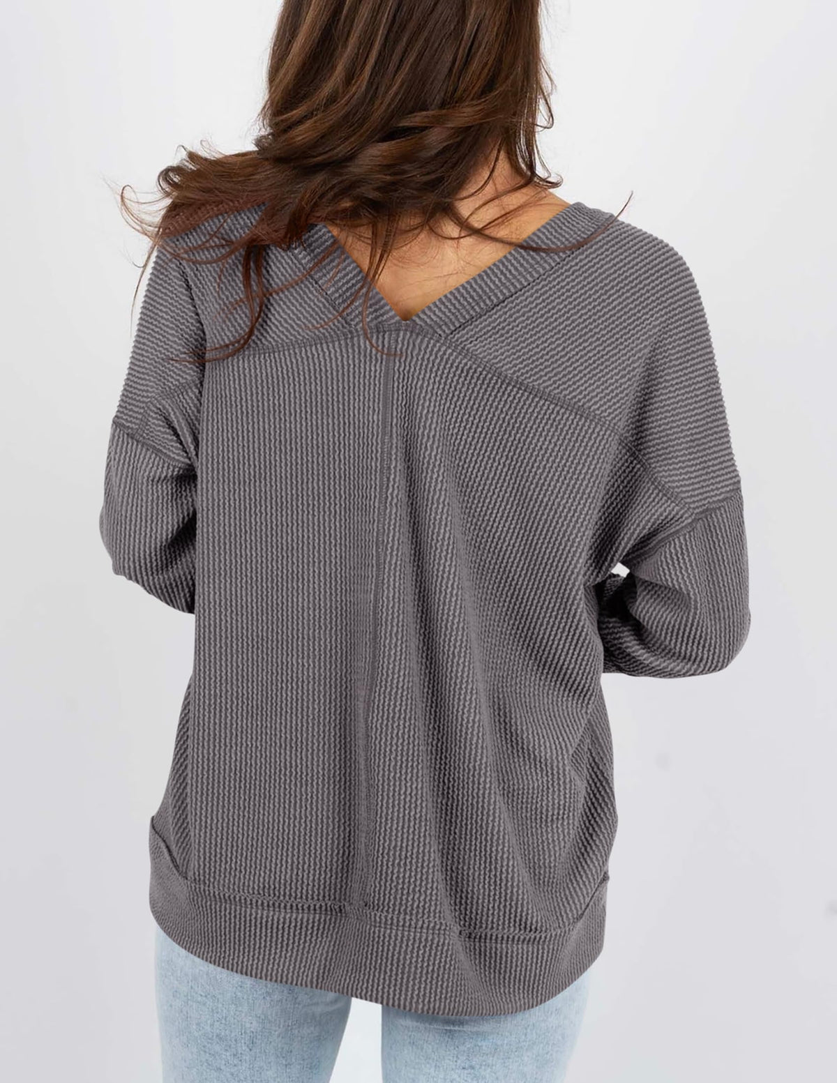 Women's Casual Long Sleeve Going Out Ribbed V Neck Loose Fit Trendy Cute Blouses